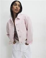 River Island Womens Jacket Pink Denim Pocket Front Collared Outerwear Top - S Regular