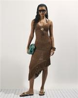 River Island Womens Midi Dress Brown Metallic Knit Asymmetric Sleeveless - L Regular