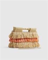 River Island Womens Clutch Bag Orange Stripe Raffia Handle Popper Fastening
