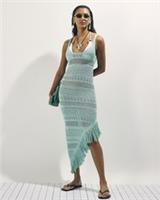 River Island Womens Midi Beach Dress Blue Metallic Knit Asymmetric Sleeveless - L Regular