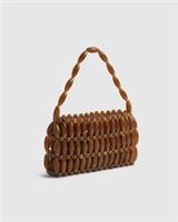 River Island Womens Clutch Bag Brown Bead Elements Zip Fastening Top Handle