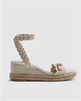 River Island Womens Wedge Sandals Beige Scallop Trim Buckle Heeled Shoes