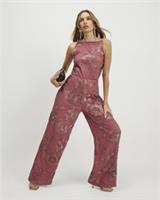 River Island Womens Jumpsuit Pink Cornelli Details Halter Zip Sleeveless Outfit - XS Regular