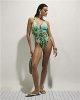River Island Womens Swimsuit Blue Lotus Floral Print Ring Swimwear Beachwear - 14 Regular