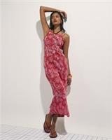 River Island Womens Maxi Dress Red Shell Embroidered Crochet Button Sleeveless - L Regular