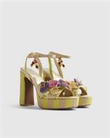 River Island Womens Sandals Yellow Stripe Raffia Flower Platform Striped Shoes