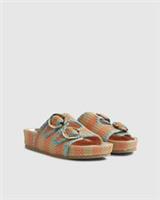 River Island Womens Sandals Orange Striped Footbed Buckle Open Toe Shoes