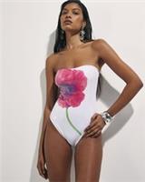 River Island Womens Swimsuit White Floral Sequin Strapless Swimwear Beachwear - 10 Regular
