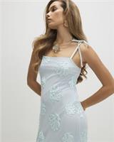 River Island Womens Maxi Dress Blue Sleeveless Cornelli Design Shell Strap Tie - L Regular