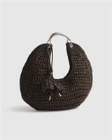 River Island Womens Scoop Bag Brown Raffia Metal Handle Popper Fastening