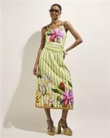 River Island Womens Midi Dress Green Striped Wrap Waist Beaded Floral Del Maar - 6 Regular