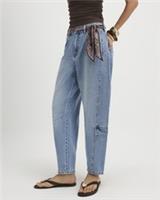 River Island Womens Barrel Leg Jeans Blue Utility Pleat Trousers Pants Bottoms - 14 Regular Regular