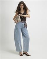 River Island Womens Barrel Leg Jeans Blue Scarf Detail Seamed Trousers Pants - 16 Regular Regular