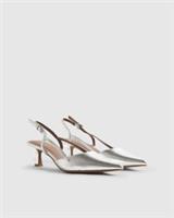 River Island Womens Slingback Court Shoes Silver Low Buckle Heels Pointed Toe
