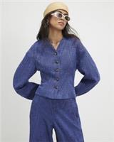 River Island Womens Jacket Navy Cotton Cocoon Sleeve Seamed V-Neck Outerwear Top - 14 Regular