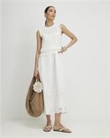 River Island Womens Midi Dress White Schiffli Knit Hybrid Round Neck Sleeveless - S Regular