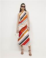 River Island Womens Maxi Dress Orange Halter Neck Satin Button Sleeveless Stripe - 6 Regular