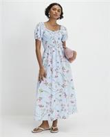 River Island Womens Midi Dress Blue Cotton Floral Shirred Short Sleeve - 6 Regular
