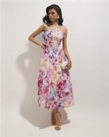 River Island Womens Midi Dress Pink Cotton Floral Print Full Netted Skirt - 8 Regular