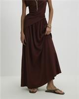 River Island Womens Maxi Skirt Brown Elasticated Waistband Casual Bottom - S Regular
