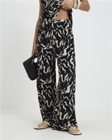 River Island Womens Wide Leg Trousers Petite Black Abstract Print Elasticated - M Petites