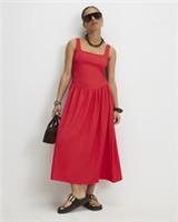 River Island Womens Midi Dress Petite Red Textured Fabric Sleeveless Square Neck - L Petites