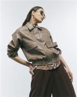 River Island Womens Bomber Jacket Beige Textured Faux Leather Outerwear Top - M Regular