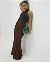 River Island Womens Maxi Skirt Petite Brown Cornelli Elasticated Waist Bottom - L Petites