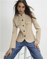 River Island Womens Jacket Beige Pocket Detail Structured Button Outerwear Top - 8 Regular