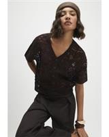 River Island Womens Cardigan Brown Crochet Short Sleeve V-Neck Button Jumper Top - XS Regular