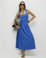 River Island Womens Midi Dress Blue Textured Fabric Sleeveless Square Neck - L Regular