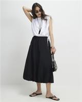 River Island Womens Midi Skirt Black Bubble Hem Elasticated Waistband Bottom - 16 Regular