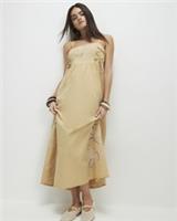 River Island Womens Midi Dress Beige Cotton Broderie Tie Side Embroidered - S Regular