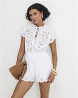 River Island Womens Playsuit White Cotton Broderie Cutwork Elasticated Outfit - XS Regular