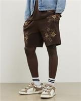 River Island Mens Shorts Brown Regular Fit Floral Elasticated Drawstring Bottoms - L Regular