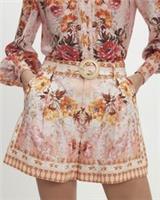 River Island Womens Shorts Pink Floral Belted Zip & Hook Fastening Bottoms - 14 Regular