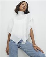 River Island Womens Ruffle Cape Cream High Neck Tiered Ruffles Casual Top