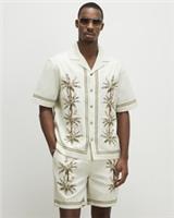 River Island Mens Shirt Cream Palm Tree Embroidered Short Sleeves Collared Top - L Regular