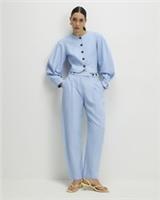 River Island Womens Barrel Trousers Blue Linen Blend Tailored Pants Bottoms - 14 Regular