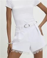 River Island Womens Shorts White Lace Trim Stud Belt Zip Hook Fastening Bottoms - 8 Regular