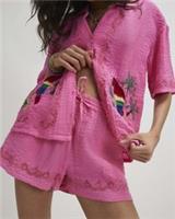 River Island Womens Shorts Pink Neon Embroidered Cutwork Elasticated Bottoms - M Regular