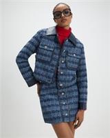 River Island Womens Trophy Jacket Blue Boucle Scallop Collared Outerwear Top - 18 Regular