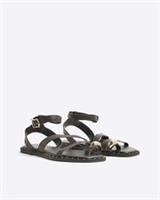 River Island Womens Sandals Brown Studded Toe Clip Leather Flat Open Toe Shoes