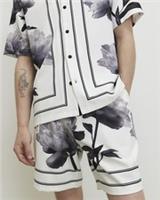 River Island Mens Shorts White Floral Pull On Elasticated Drawstring Bottoms - M Regular