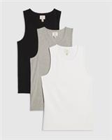 River Island Mens Vest Grey Marl Rib 3 Pack Round Neck Ribbed Sleeveless - S Regular