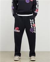 River Island Mens Joggers Black High Performance Badge Wide Fit Pants Bottoms - M Regular