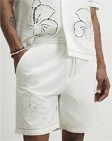 River Island Mens Shorts White Embroidered Elastic Drawstring Del Maar Bottoms - M Regular