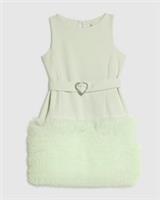 River Island Girls Dress Green 3D Organza Hem Round Neck Button Sleeveless
