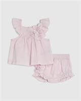 River Island Baby Girls Top & Shorts Set Pink Smock Flower 2 Piece Square Neck