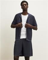 River Island Mens Shirt Blue Slim Fit Textured Knitted Collared Short Sleeve Top - M Regular
